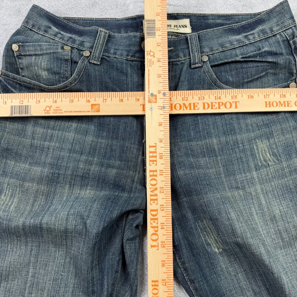 BASIC CODE JEANS Mens W34‎ L30 Blue Denim Straight Leg Distressed Style Jeans